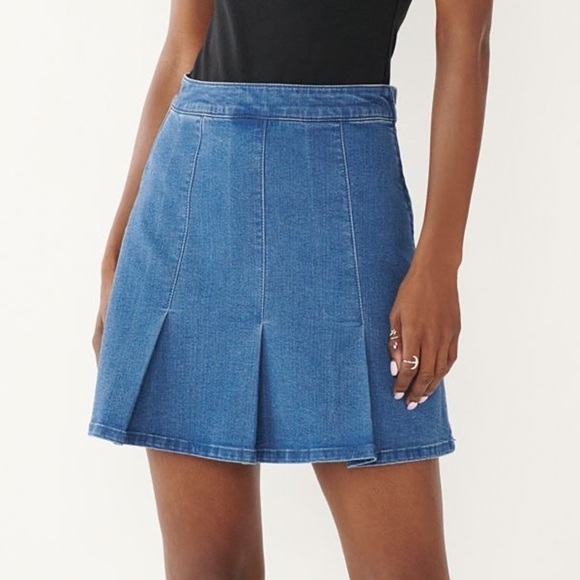 SO High Rise Pleated Denim Tennis Skirt - Picture 1 of 11
